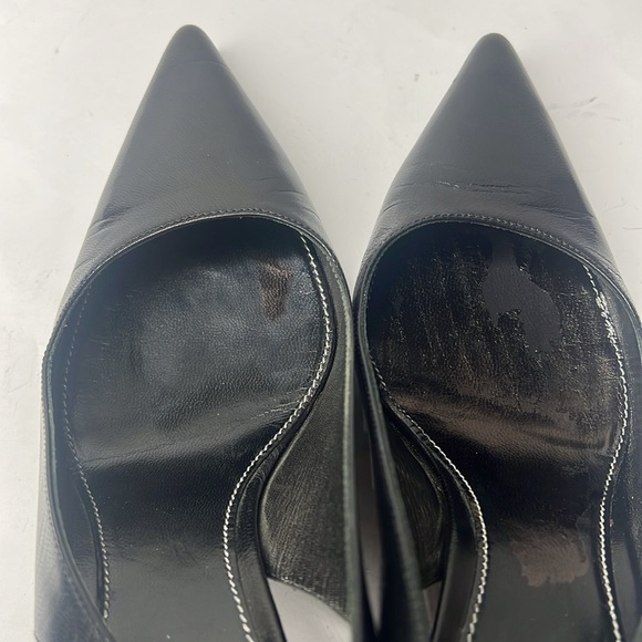 Prada Sz 38 Smooth Black Leather Slingback Slip On Classic Heels - Picture 10 of 11